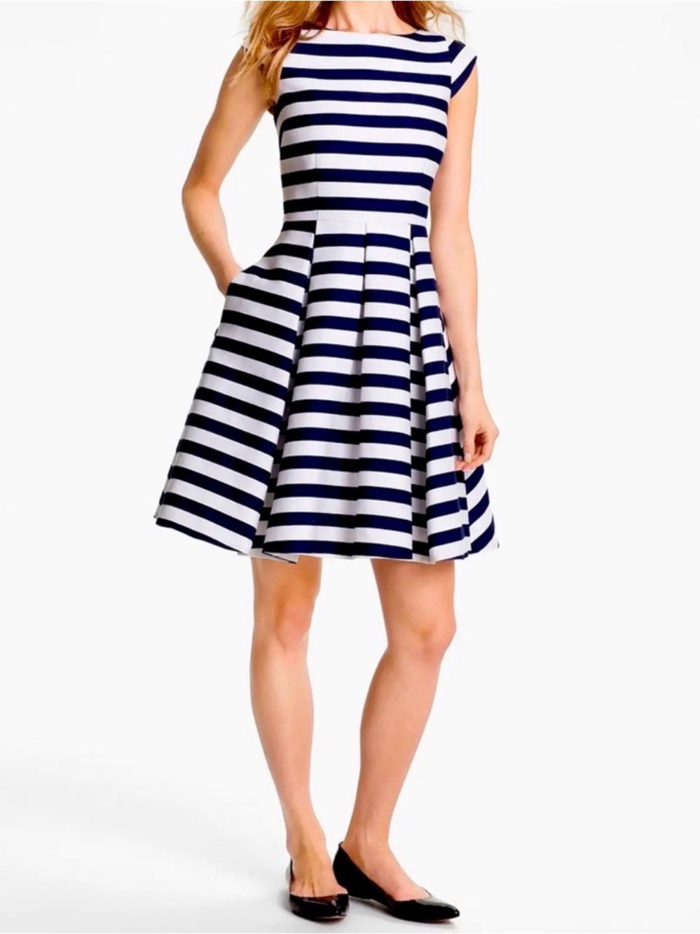 Kate Spade Navy and White Striped Fit-and-Flare Mini Dress,SZ14,NWT